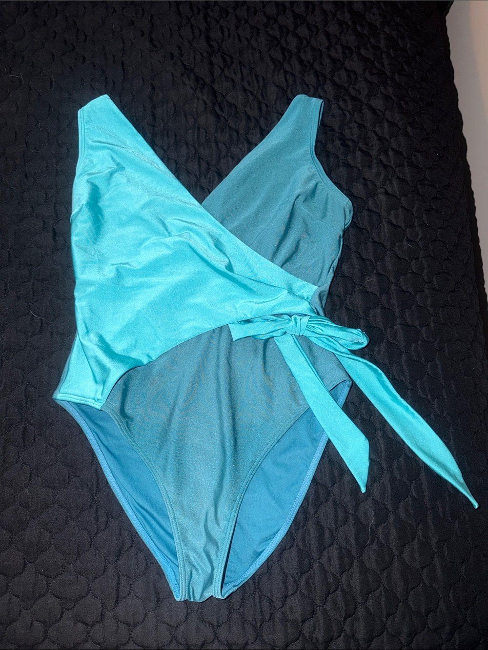 Cupshe Two-Tone Aqua Blue Wrap One-Piece Swimsuit